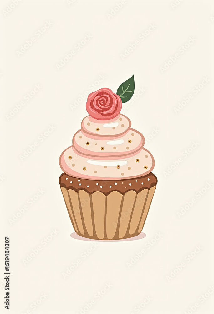 Indulge in pure sweetness with this exquisitely decorated chocolate cupcake, topped with elegant pink frosting, golden sprinkles, and a delicate rose, perfect for charming celebrations or delightful d Indulge in pure sweetness with this exquisitely decorated chocolate cupcake, topped with elegant pink frosting, golden sprinkles, and a delicate rose, perfect for charming celebrations or delightful d