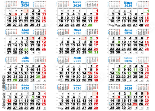 Calendario 2026 santos, festivos y lunas España