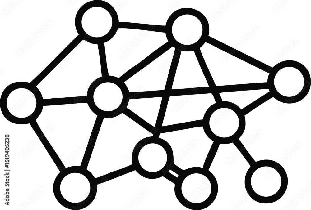 Network graph diagram illustration showing connection nodes and data structure representation design Network graph diagram illustration showing connection nodes and data structure representation design