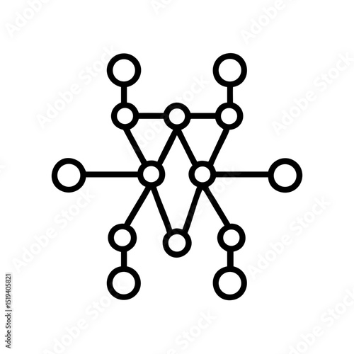 Modern design features a black geometric pattern of interconnected circles and lines on a white background