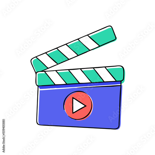 Creative film clapperboard with play button symbol showcasing filmmaking and video production activities