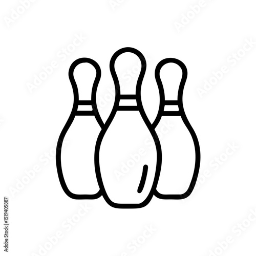 Three bowling pins stand together, ready for the next strike in a lively bowling alley during a weekend game