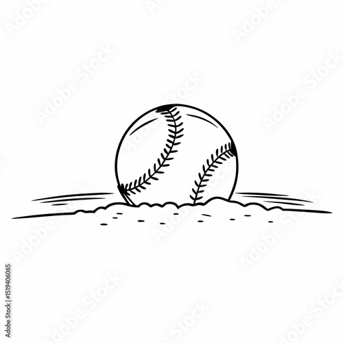 Artwork Illustration Baseball Ball in Sand Sketch Style Sport Graphic Design Element