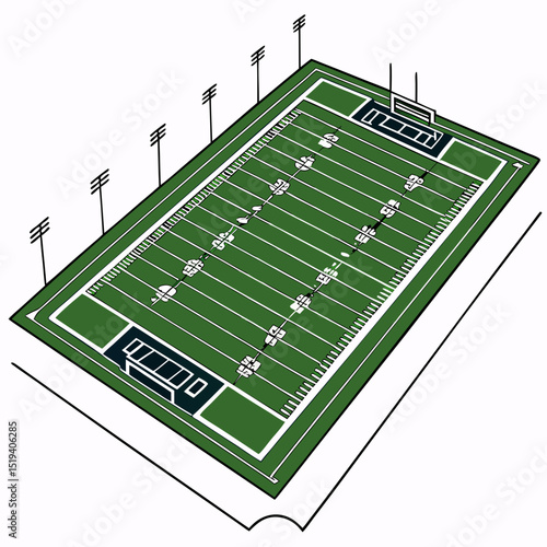 Design element Illustration Aerial View American Football Field Stadium Green Grass