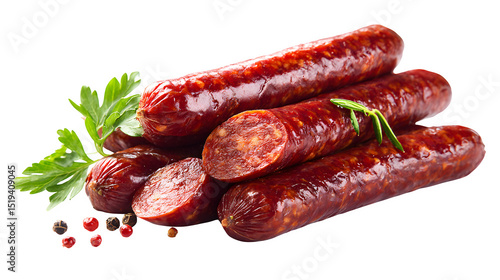 Raw merguez sausage, spicy red tone, fresh detail