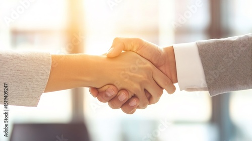 Business handshake between executives in a bright office symbolizing a strategic partnership and cooperation overlay cut out on isolated transparent removed background