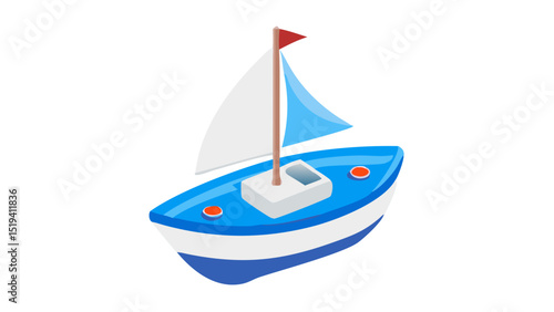 Colorful sailboat sailing in calm waters during a sunny afternoon near a serene coastline