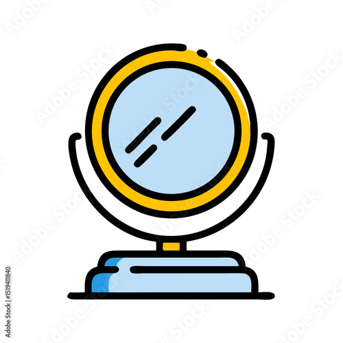 Decorative tabletop mirror with a gold frame and blue glass located indoors during daytime
