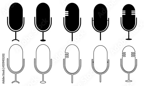 Microphone icon set, Vector mic icon, Podcast microphone for recording or speaking.

