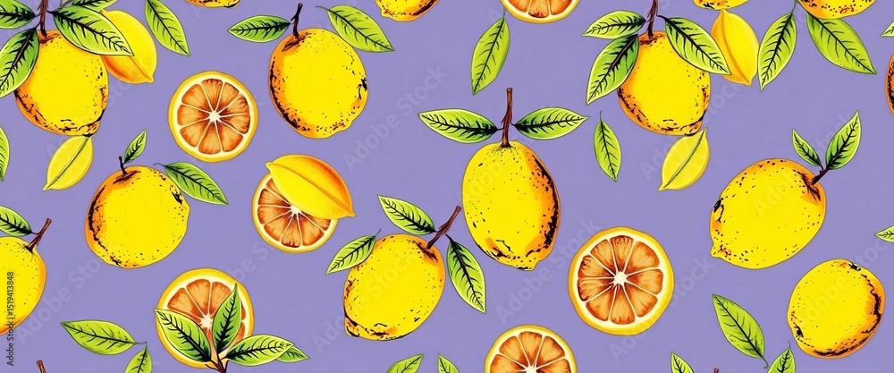 Vibrant hand-drawn lemon seamless pattern, colorful citrus background, summer, vector pattern Vibrant hand-drawn lemon seamless pattern, colorful citrus background, summer, vector pattern