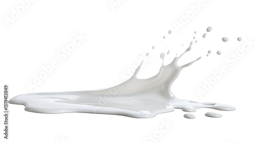 Spilled Milk on Floor White Liquid Splash Isolated on White Background