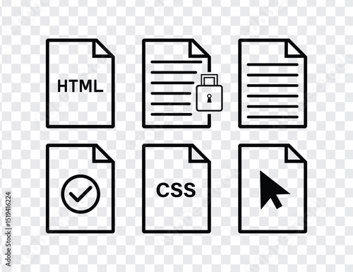 Web development icons html css js and security symbols