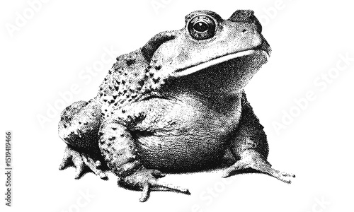 Frog or toad collage element with vintage stipple photocopy effect, retro grainy texture, vector illustration for grunge psychedelic surreal poster, tattoo, 90s aesthetic, alternative art.