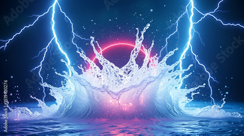 Water electric splash hyper energetic thunderstorm cinematic 3d render logo reveal animation