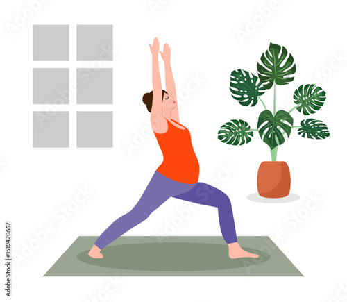 woman pregnant practicing yoga pose at home illustration
