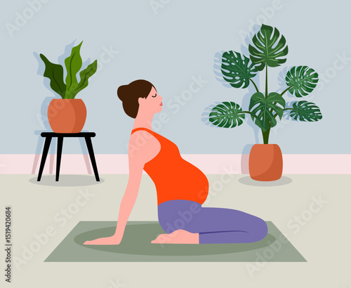 woman doing yoga pregnant at home illustration