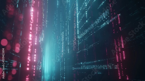 Abstract Digital Data Stream Neon Glow Pink Blue Technology Background Futuristic Cyberpunk Style Modern Digital Art High Tech Network Illustration Binary Code Lines Creative Design Element Vibrant   