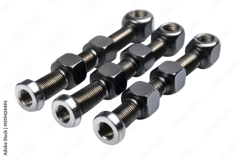 Three metal bolts and nuts Three metal bolts and nuts