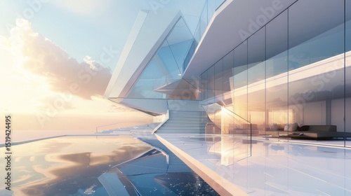 Modern Luxury Villa Architectural Design Sunset View Infinity Pool Glass Facade Spacious Terrace Minimalist Home Exterior Elegant Residence Dream House Contemporary Architecture Stunning Building     