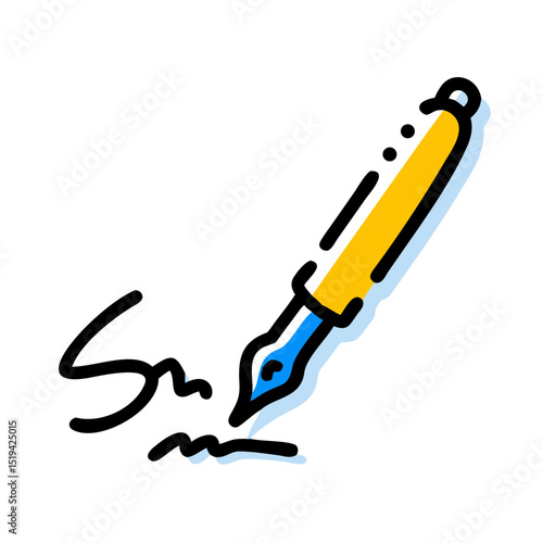 Writing with a colorful fountain pen showcasing a creative signature on paper