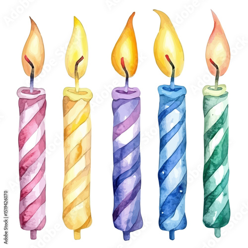 watercolor vector of Birthday Candles, high quality, isolated on a white background.