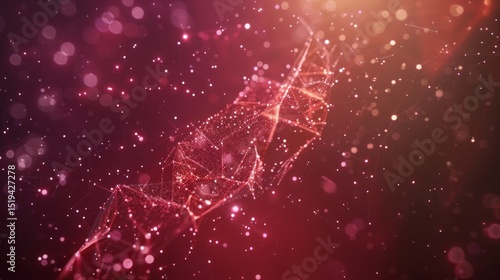 Abstract Red Geometric Network Digital Art Background Design Elegant Modern Reddish Pink Particles Shiny Glowing Lines Technology Theme Futuristic Space Galaxy Illustration Image Bokeh Vector Visual  