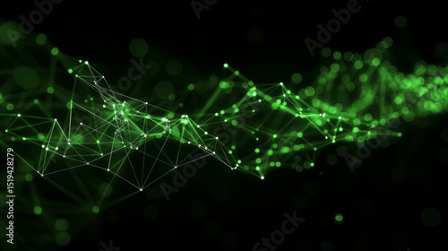 Abstract Green Network Digital Connections Futuristic Technology Background Modern Elegant Design Geometric Lines Points Particle Waveform Digital Art Illustration Graphic Resource High Resolution    