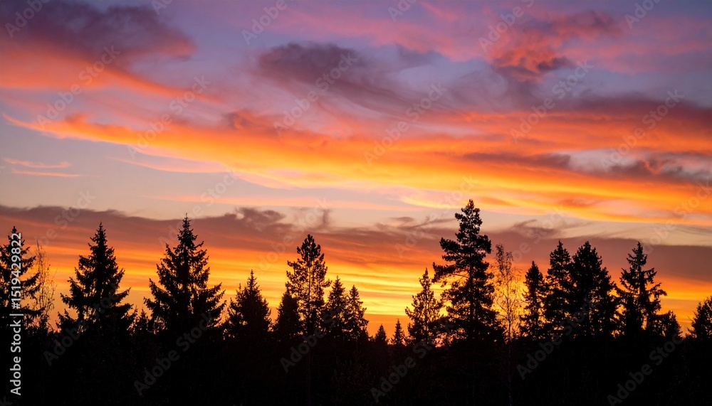 Fototapeta premium evening twilight casting soft light on treetops
