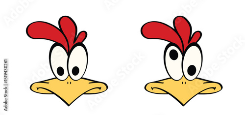 A cute cartoon chicken. A cute cartoon chicken. Crazy chicken face mascot. Comic rooster characterRooster character