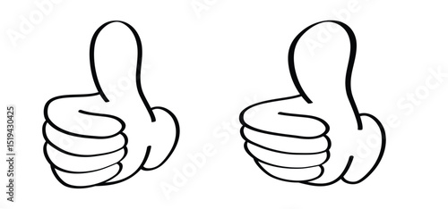 Cartoon thumbs up. Do and Don't or like and dislike symbols. Yes and no button with thumbs up and thumbs down. Gesture hand drawn