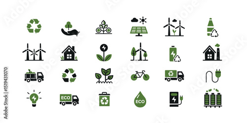 Eco & Renewable Energy Icons – Sustainability, Recycling, Green Technology, and Environmental Protection Vector Set, Eco & Renewable Energy Icons
