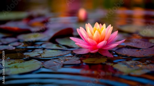 Pink Water Lilies on Serene Reflective Pond