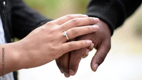Couple holding hands engagement ring