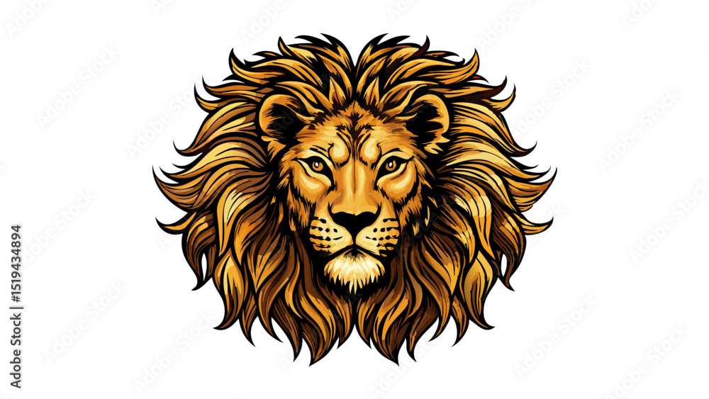 Obraz premium Majestic lion head illustration featuring vibrant mane and intense gaze depicting wildlife artistry