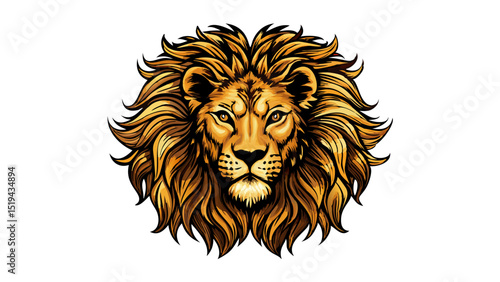Majestic lion head illustration featuring vibrant mane and intense gaze depicting wildlife artistry