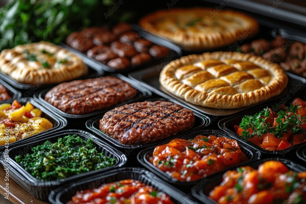 Obraz premium Macro close-up of frozen semi-finished meals with meat ready for cooking