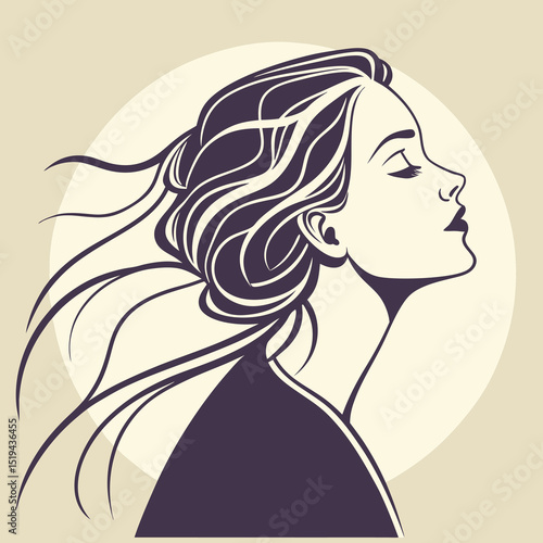 Beautiful woman with long flowing hair, a striking illustration of style and glamour