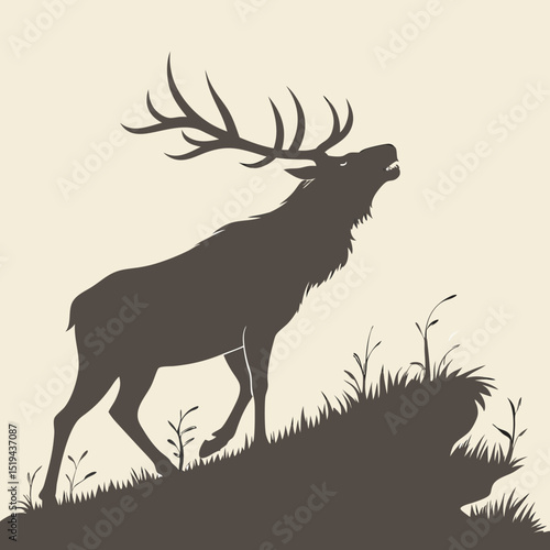 Silhouette of a powerful Elk on a hillside calling out to others