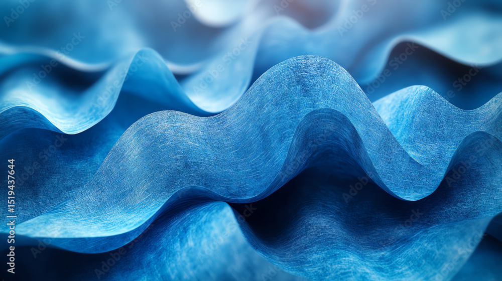 Obraz premium Close-up view of textured blue paper with waves and folds, creating an abstract and visually appealing pattern.