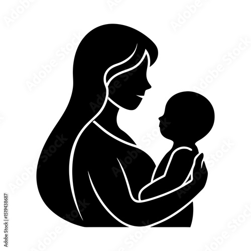 Silhouette of a mother holding her baby in her arms with love and care
