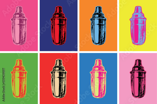 Cocktail shaker. Bartender. Hand Drawn Vector Illustration Pop Art Style.