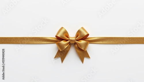 golden gift bow isolated on white background created with technology, subject at the bottom, copy space at top, optimized for photo use.