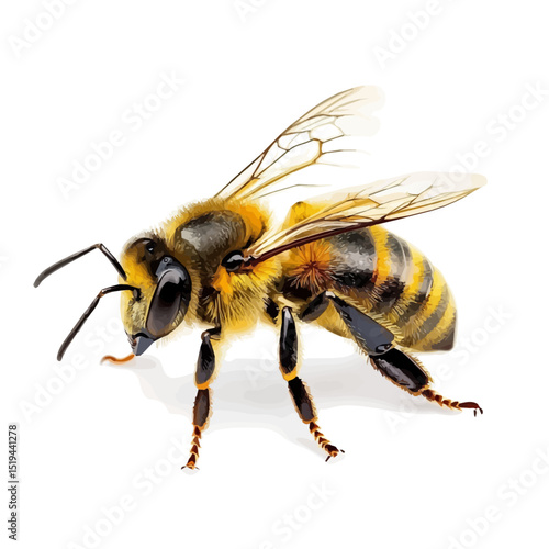 Bee Close Up, watercolor vector, high quality, isolated on a white background.