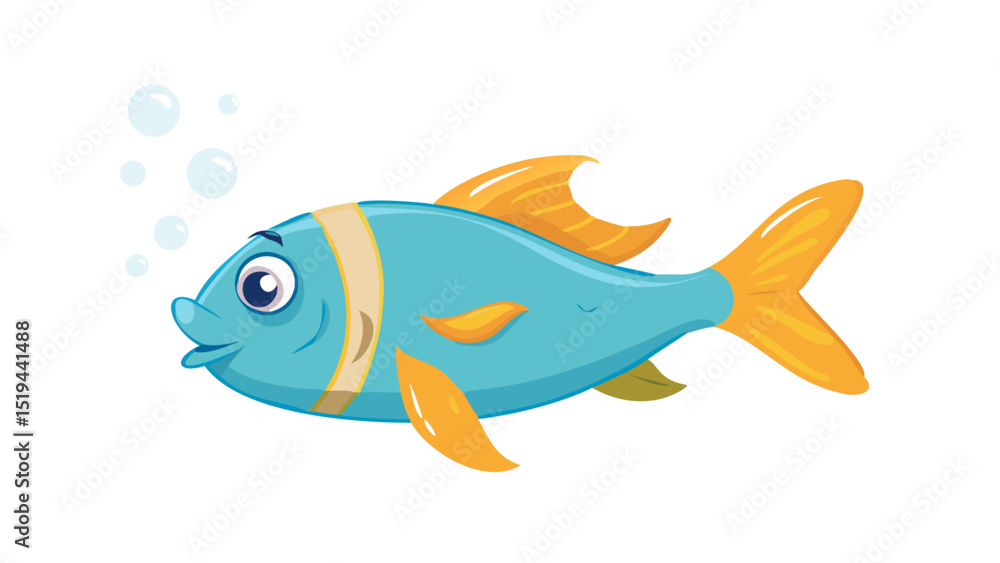 A bright blue fish with orange fins swims happily in crystal-clear water A bright blue fish with orange fins swims happily in crystal-clear water