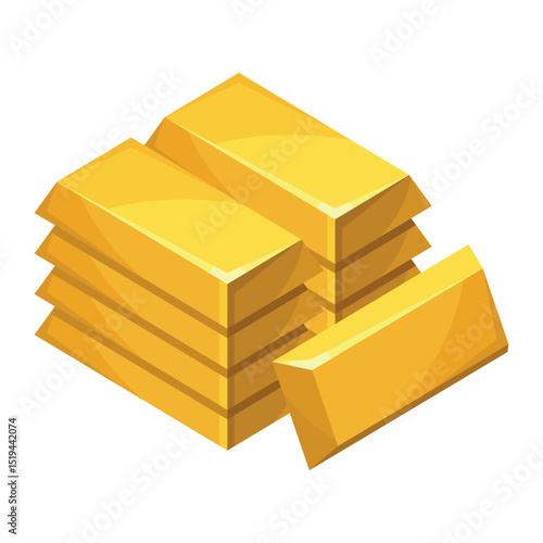 Gold bars stack on a white background showcasing wealth and luxury in vector design format