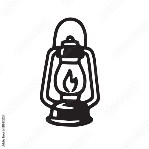 Simple black and white illustration of a vintage-style kerosene lamp