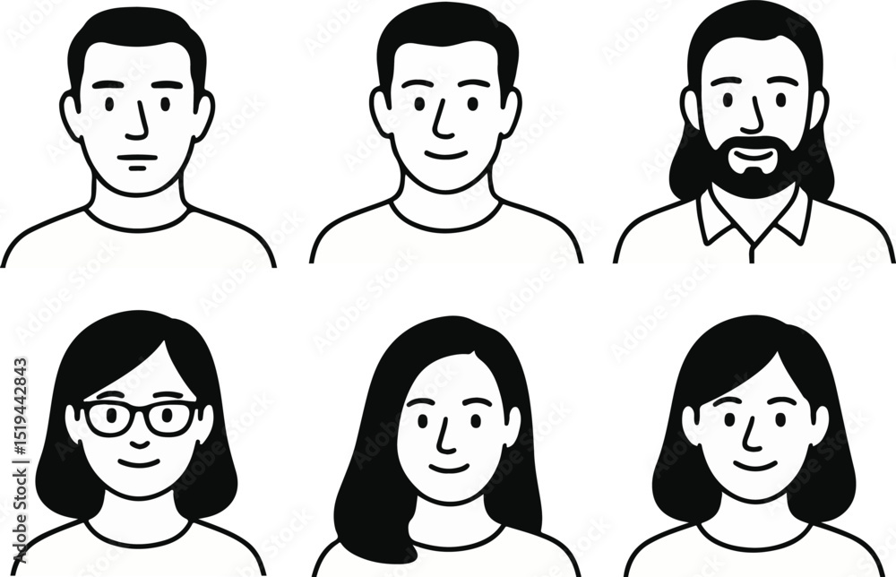 Fototapeta premium Minimalist Vector Avatar Set of Diverse People
