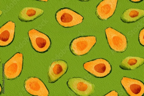 Wallpaper Mural Seamless watercolor pattern with tropical papaya slices on green background. Exotic fruit texture for textile, packaging, and healthy food design. Torontodigital.ca