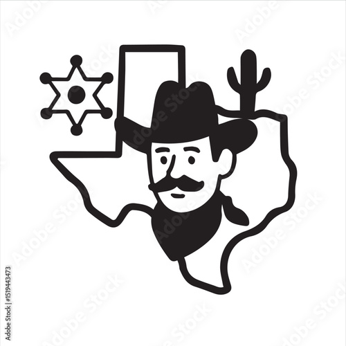 Texas cowboy silhouette, outlined in black