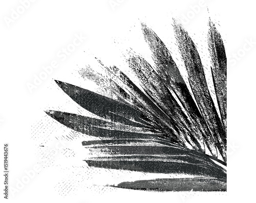 Palm leaf vector illustration with retro photocopy stipple effect for grunge punk y2k collage design, vintage halftone brutalist style, banner or poster, aesthetic decor, modern graphic design